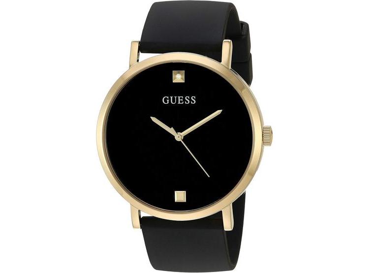 RELOJ GUESS CON ESFERA DE DIAMANTE GENUINO, CAJA DE ACERO INOXIDABLE Y CORREA DE SILICONA NEGRA RESISTENTE - 1