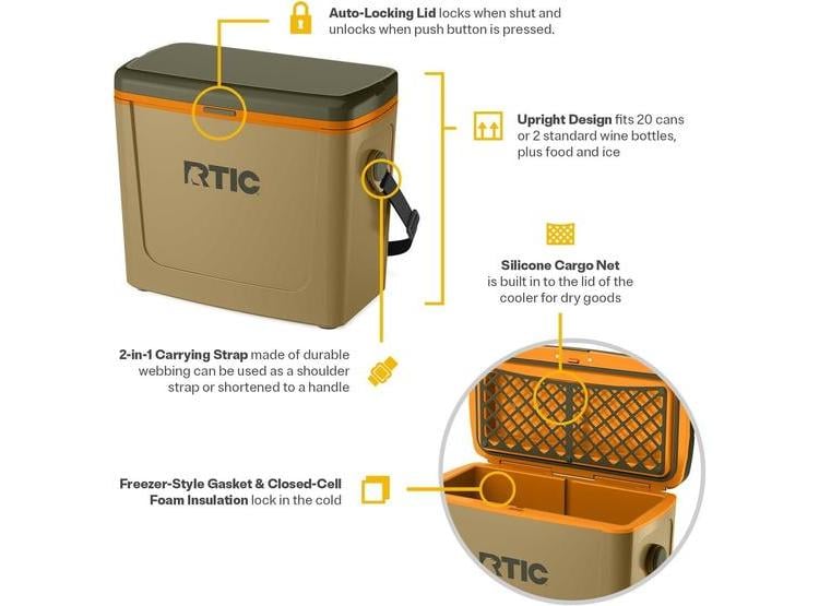 ENFRIADOR DE CARRETERA RTIC DE 16 QT PORTÁTIL CON CORREA Y ASA PARA CAMPING, PICNIC Y MÁS - 2