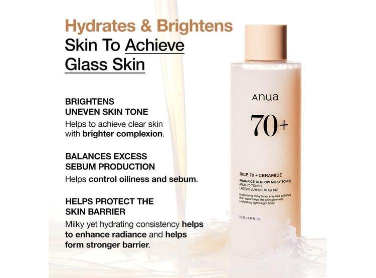 ANUA RICE 70 GLOW MILKY TONER CON NIACINAMIDA Y AGUA DE ARROZ 250ML - 3