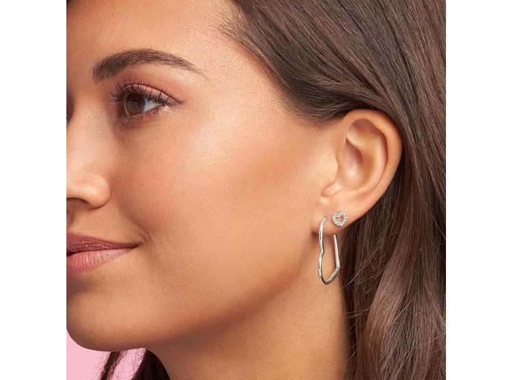 ARETES PANDORA ASIMÉTRICOS CORAZÓN, PLATA DE LEY, PERFECTOS PARA REGALO EN ELEGANTE CAJA - 2