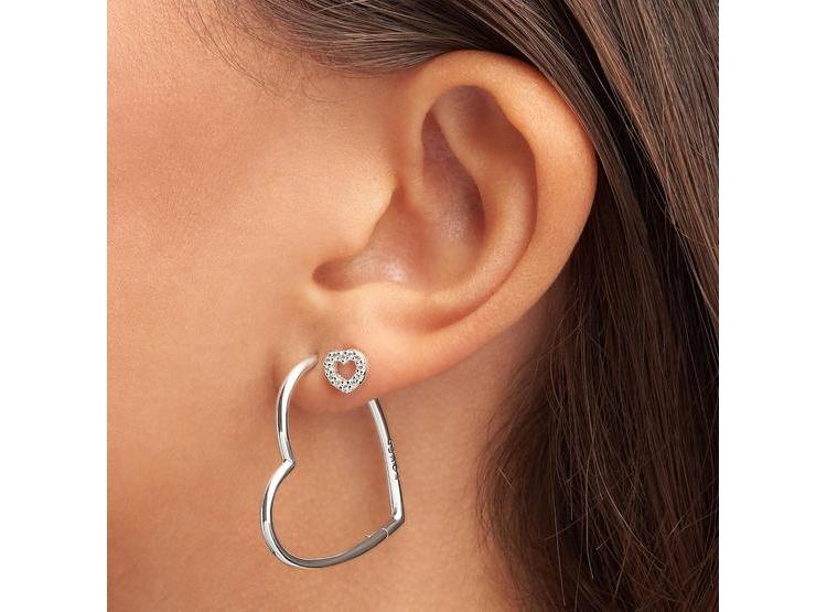 ARETES PANDORA ASIMÉTRICOS CORAZÓN, PLATA DE LEY, PERFECTOS PARA REGALO EN ELEGANTE CAJA - 3