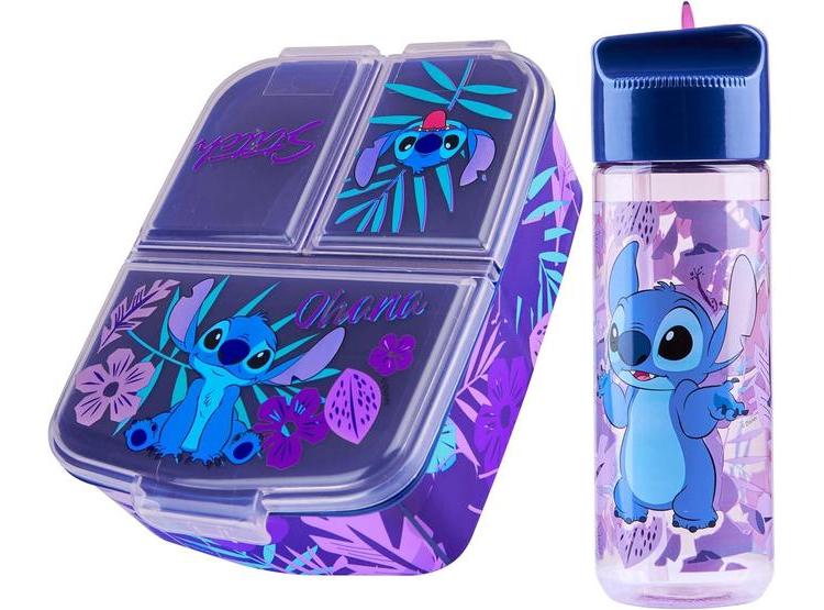LONCHERA DISNEY STITCH CON COMPARTIMENTOS Y BOTELLA DE AGUA, IDEAL PARA LA ESCUELA, COLOR AZUL/MORADO - 1