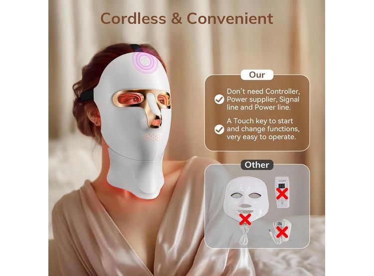 MÁSCARA FACIAL CON TERAPIA DE LUZ ROJA, LED INALÁMBRICA Y RECARGABLE. PERFECTA PARA MEJORAR LA PIEL EN CUALQUIER LUGAR - 3