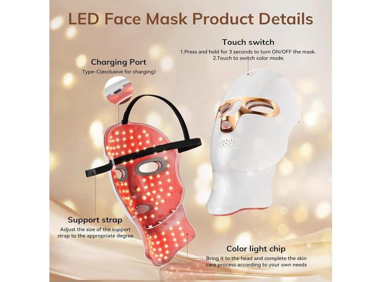 MÁSCARA FACIAL CON TERAPIA DE LUZ ROJA, LED INALÁMBRICA Y RECARGABLE. PERFECTA PARA MEJORAR LA PIEL EN CUALQUIER LUGAR - 4