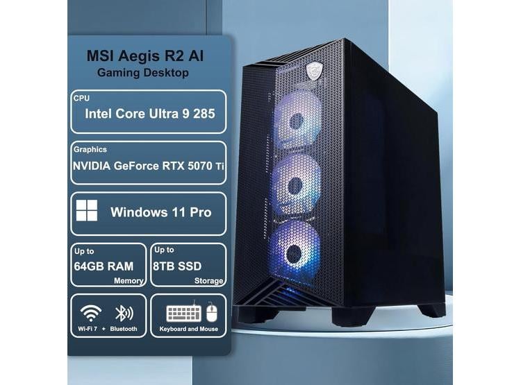 MSI AEGIS R2 AI 2ND GAMING DESKTOP CON INTEL 24-CORE ULTRA 9, 64GB RAM, 4TB SSD Y GEFORCE RTX 5070 TI - 2