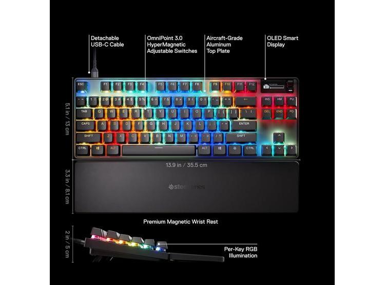 STEELSERIES APEX PRO TKL GEN 3 CON INTERRUPTORES OMNIPOINT 3.0, AJUSTABLE Y PRESETS PARA JUEGOS, MODO PROTECCIÓN - 2