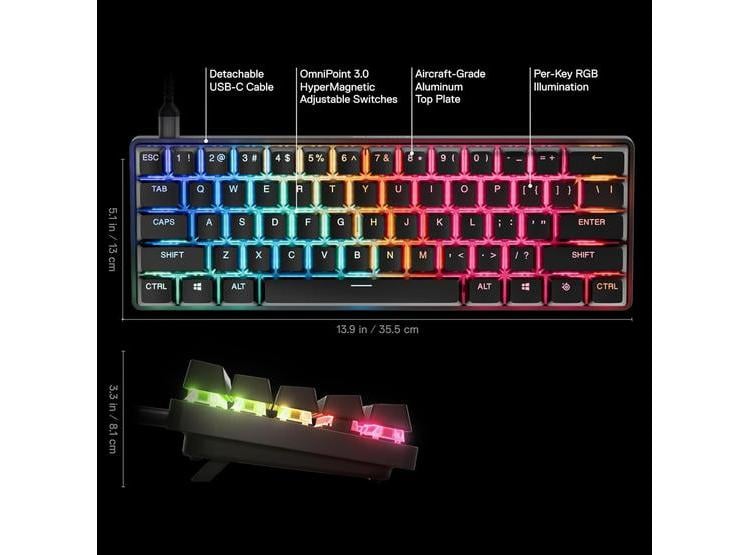 STEELSERIES APEX PRO MINI CON INTERRUPTORES AJUSTABLES OMNIPOINT 3.0 Y MODO DE PROTECCIÓN PARA GAMING - 3
