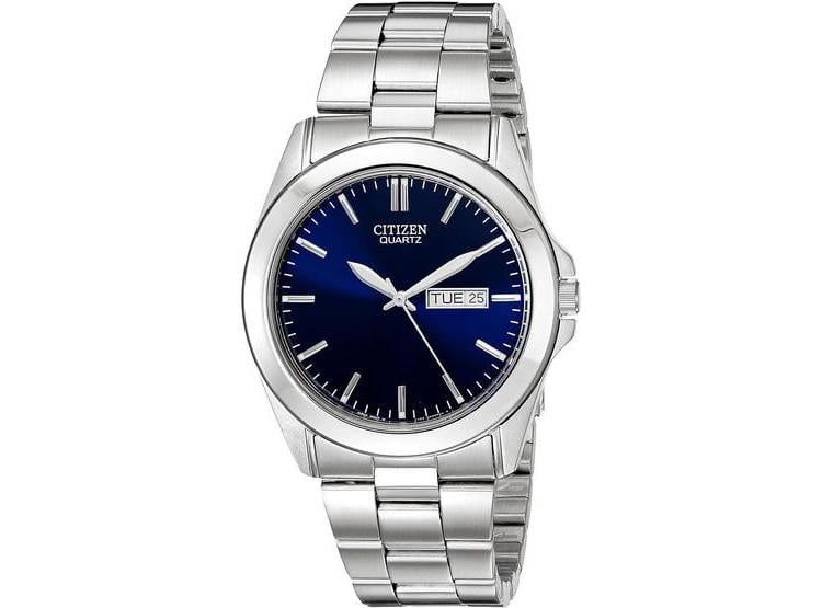RELOJ DE PULSERA CITIZEN PARA HOMBRE, CLÁSICO CON CUARZO JAPONÉS, DISEÑO EN ACERO INOXIDABLE Y ESFERA AZUL CON DÍA Y FECHA - 1