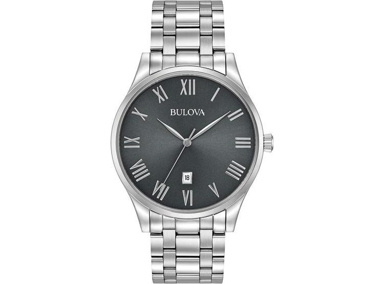RELOJ BULOVA PARA HOMBRE, ACERO INOXIDABLE, CUARZO, CALENDARIO, ESFERA GRIS CON NÚMEROS ROMANOS, DISEÑO CLÁSICO ELEGANTE - 1