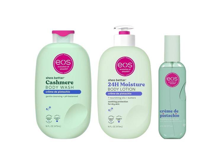 SET DE CUIDADO CORPORAL EOS CON GEL, LOCIÓN Y NIEBLA DE PISTACHIO, HIDRATANTE, CON AROMA DULCE Y SUAVE - 1
