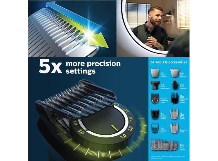 RECORTADORA PHILIPS MULTIGROOM SERIES 9000 24 EN 1, BARBA, CABELLO Y CUERPO, TECNOLOGÍA BEARDSENSE, IMPERMEABLE - 6