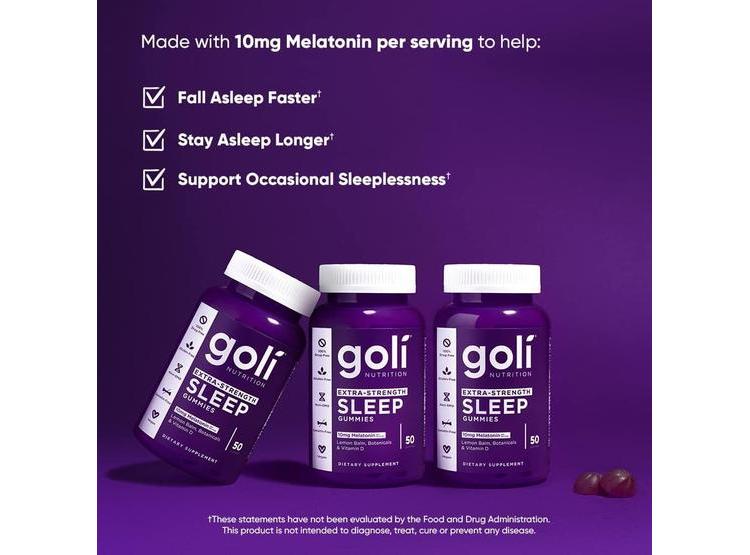 SUPLEMENTO VEGANO GOLI PARA DORMIR, GUMMY MELATONINA EXTRA FUERTE 10MG - SIN GLUTEN, 50 UNIDADES - 4