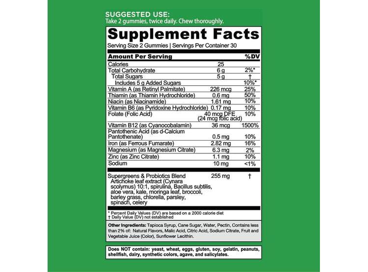 GOMITAS GOLI SUPERGREENS CON PROBIÓTICOS, VITAMINAS A, B6, B12, VEGANAS, SIN GLUTEN, CON EXTRACTO DE ALCACHOFA Y ESPIRULINA - 5