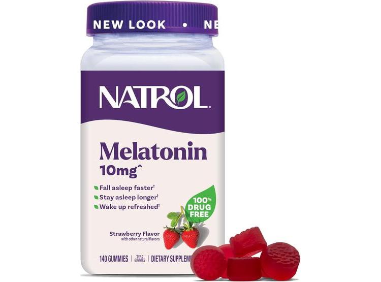 GOMITAS DE MELATONINA NATROL SABOR FRESA, 10 MG POR GOMA, 140 UNIDADES PARA SOPORTE DE SUEÑO HASTA 70 DÍAS - 1
