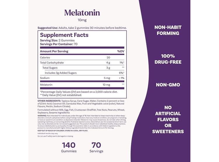 GOMITAS DE MELATONINA NATROL SABOR FRESA, 10 MG POR GOMA, 140 UNIDADES PARA SOPORTE DE SUEÑO HASTA 70 DÍAS - 5