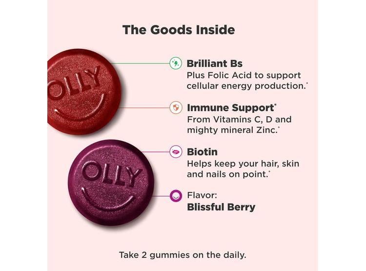 OLLY MULTIVITAMINAS MUJER GUMMY, VITAMINAS A, D, C, E, BIOTINA, ÁCIDO FÓLICO, SABOR BERRY, DURACIÓN 65 DÍAS - 3
