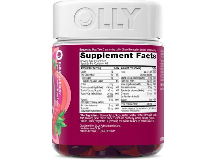 OLLY MULTIVITAMINAS MUJER GUMMY, VITAMINAS A, D, C, E, BIOTINA, ÁCIDO FÓLICO, SABOR BERRY, DURACIÓN 65 DÍAS - 9