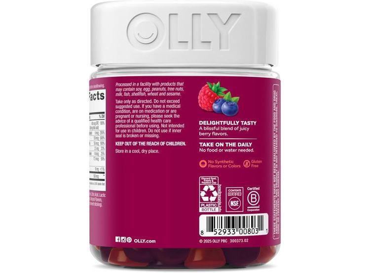 OLLY MULTIVITAMINAS MUJER GUMMY, VITAMINAS A, D, C, E, BIOTINA, ÁCIDO FÓLICO, SABOR BERRY, DURACIÓN 65 DÍAS - 10