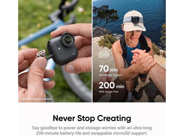 CÁMARA INSTA360 GO ULTRA 4K VLOGGING Y ACCIÓN, MANOS LIBRES, SENSOR AVANZADO, LIGERA, 200 MIN DE BATERÍA, MAGNÉTICA - 6