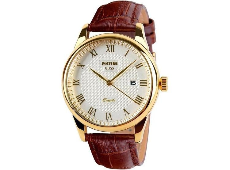 RELOJ ANALÓGICO SKMEI HOMBRE, NÚMEROS ROMANOS, CORREA DE CUERO RESISTENTE AL AGUA, CASUAL Y ELEGANTE - 1
