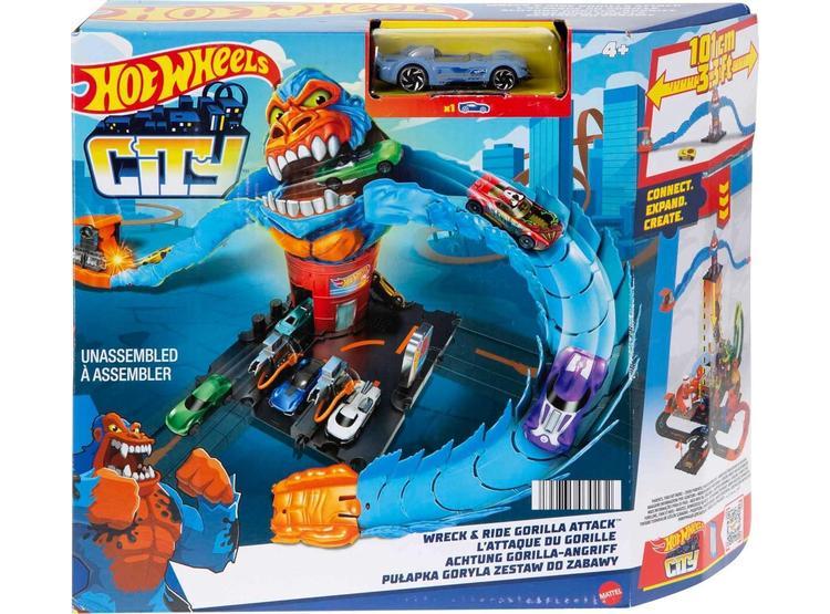 HOT WHEELS CITY WRECK Y RIDE GORILLA ATTACK, SET TEMÁTICO ESTACIÓN DE GASOLINA, INCLUYE AUTO, CONECTA A OTROS SETS - 1