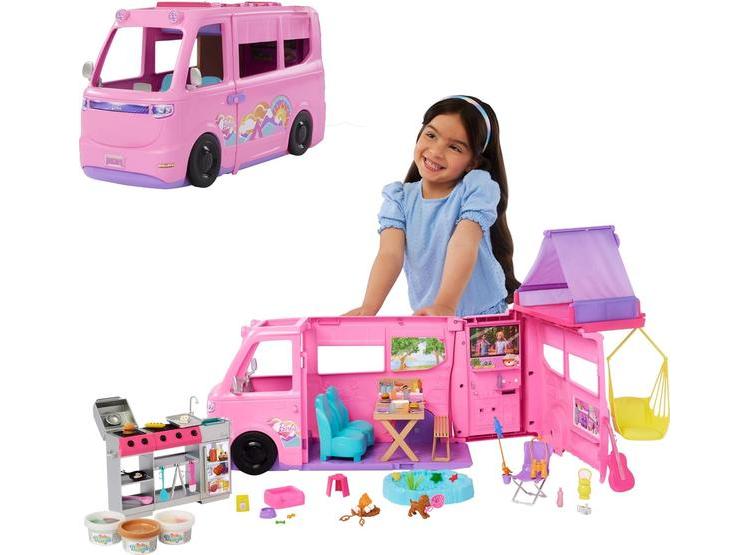 BARBIE DREAM CAMPER CON CARPA, SILLA COLUMPIO, ESTANQUE, PARRILLA Y MÁS DE 60 ACCESORIOS EMOCIONANTES - 1