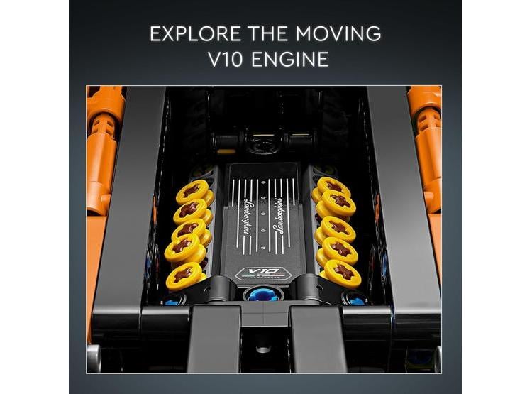 LEGO TECHNIC LAMBORGHINI NARANJA PARA NIÑOS, JUGUETE CON MOTOR V10, DIRECCIÓN Y PUERTAS ABATIBLES - 2