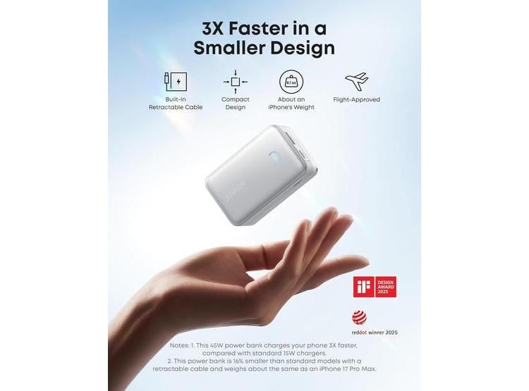 CARGADOR PORTÁTIL ANKER NANO, BANCO DE ENERGÍA COMPACTO 10,000MAH 45W, PAQUETE ESENCIAL CON CABLE RETRÁCTIL INSTACORD - 3