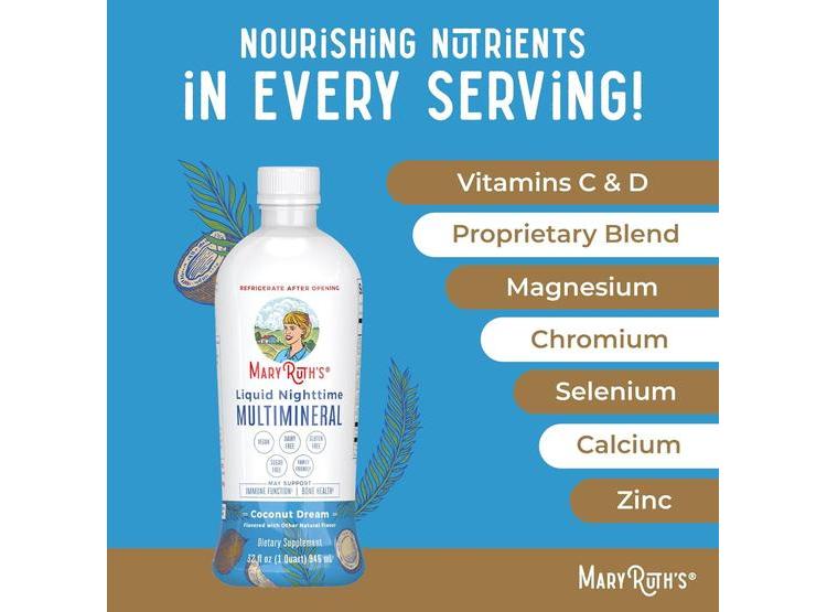 BEBIDA LÍQUIDA MULTIMINERAL NOCTURNA CON MAGNESIO Y CALCIO, SIN MELATONINA NI AZÚCAR, SABOR COCO, 1 MES DE SUMINISTRO - 6