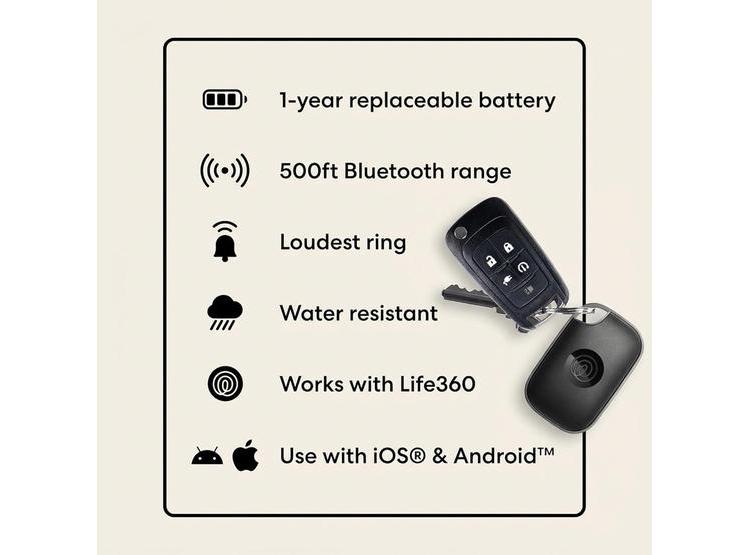 TILE PRO LIFE360 - RASTREADOR BLUETOOTH Y BUSCADOR DE LLAVES/ARTÍCULOS PARA IOS/ANDROID, PAQUETE DE 4 NEGRO/BLANCO - 7