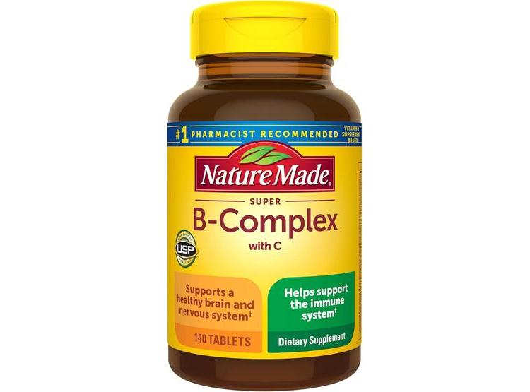 NATURE MADE SUPER B COMPLEX CON VITAMINA C Y ÁCIDO FÓLICO, SUPLEMENTO PARA APOYO INMUNOLÓGICO, 140 COMPRIMIDOS - 1