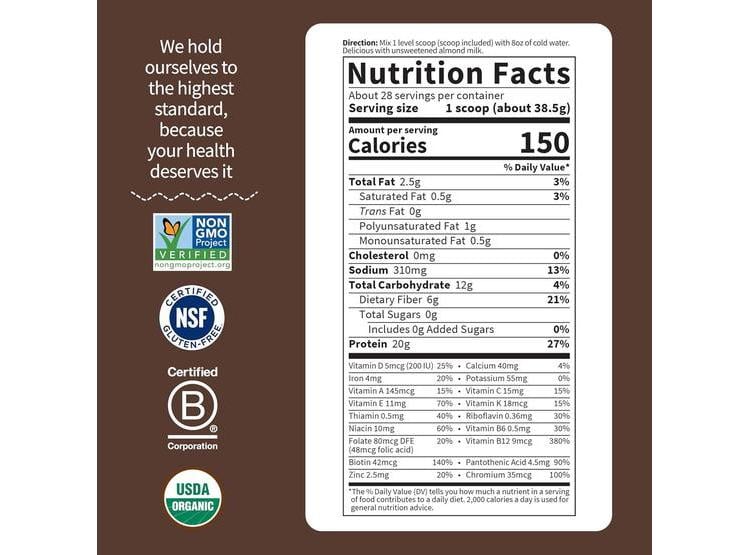 BATIDO ORGÁNICO GARDEN OF LIFE SABOR CHOCOLATE, ALTO EN PROTEÍNA DE GUISANTE Y FIBRA, SIN LÁCTEOS - 5