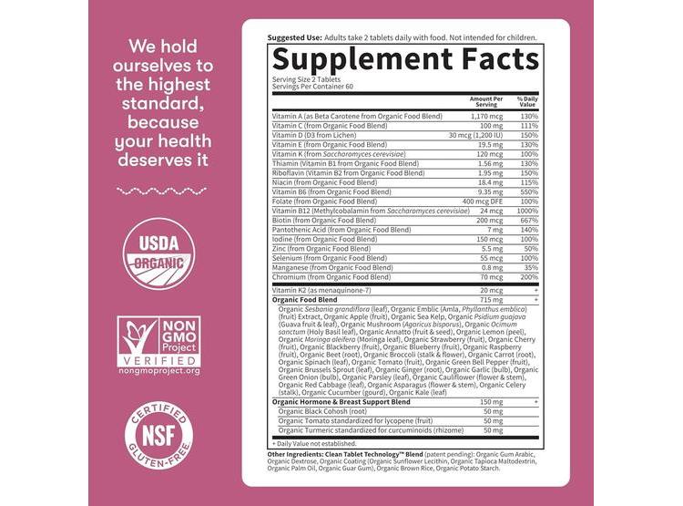 MULTIVITAMINAS ORGÁNICAS GARDEN OF LIFE PARA MUJERES DE 40+, SALUD HORMONAL Y SENO, VEGANAS - 5