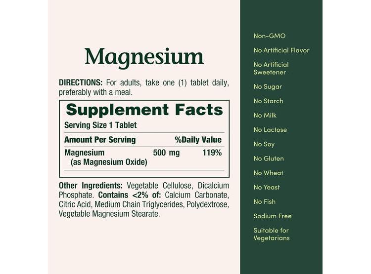 NATURE'S BOUNTY MAGNESIO 500 MG, SUPLEMENTO DE ALTA POTENCIA PARA SALUD ÓSEA Y MUSCULAR, 200 COMPRIMIDOS - 4