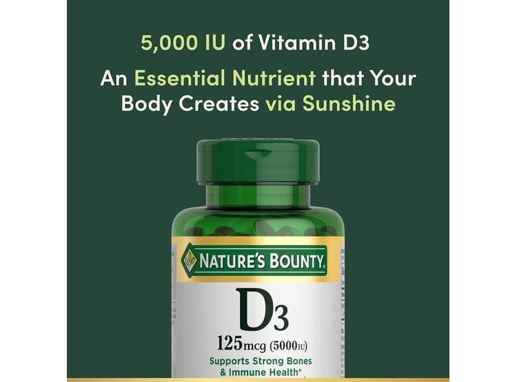 CÁPSULAS DE VITAMINA D3 DE NATURE'S BOUNTY PARA SOPORTE INMUNOLÓGICO, LIBERACIÓN RÁPIDA, FORTALECIMIENTO ÓSEO - 2