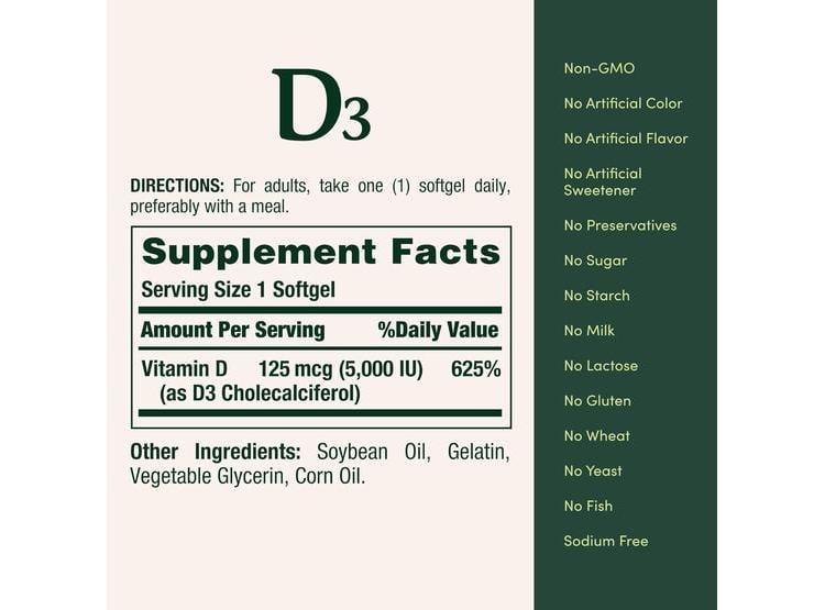 CÁPSULAS DE VITAMINA D3 DE NATURE'S BOUNTY PARA SOPORTE INMUNOLÓGICO, LIBERACIÓN RÁPIDA, FORTALECIMIENTO ÓSEO - 4