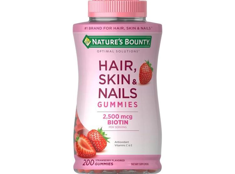 GOMITAS NATURE'S BOUNTY DE BIOTINA PARA CABELLO, PIEL Y UÑAS, SABOR FRESA, 200 UNIDADES - 1