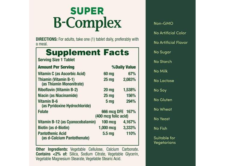 VITAMINAS DEL COMPLEJO SÚPER B NATURE'S BOUNTY CON VITAMINA C, ÁCIDO FÓLICO, APOYO INMUNOLÓGICO Y ENERGÍA - 4