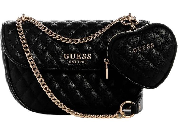 BOLSA CROSSBODY GUESS ATABEY CON SOLAPA, DETALLES DORADOS Y DIJE REMOVIBLE - 1