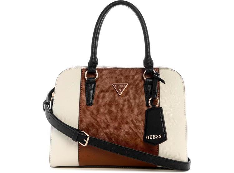 SATCHEL GUESS SARAI STATUS EN COÑAC MULTI, DISEÑO ELEGANTE, CON CORREA DESMONTABLE, IDEAL PARA MUJER - 1