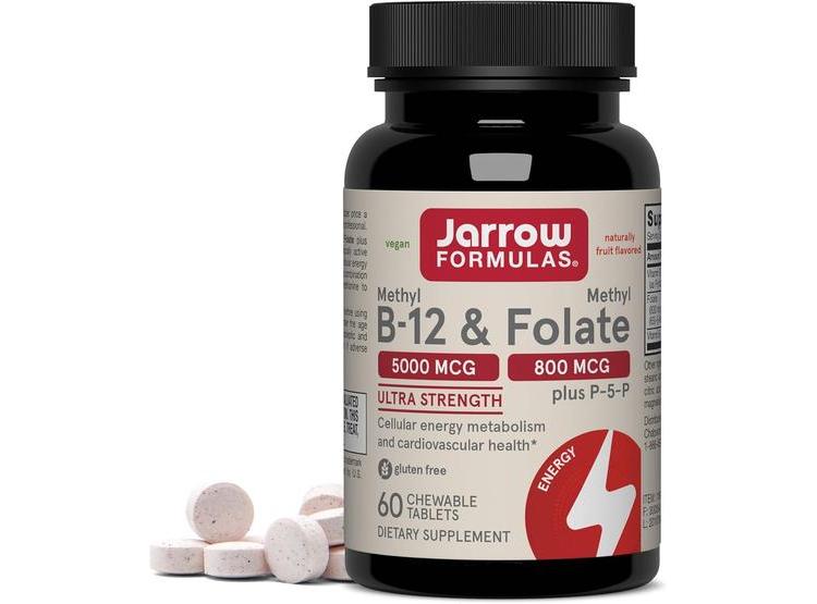 SUPLEMENTO METIL B-12 Y FOLATO DE METILO PARA ENERGÍA Y SALUD CARDIOVASCULAR, 60 COMPRIMIDOS MASTICABLES - 1