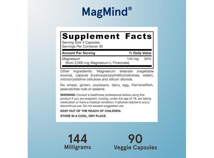 L-TREONATO DE MAGNESIO DE JARROW FORMULAS SUPLEMENTO VEGANO MAGMIND MAGTEIN PARA SOPORTE DE MEMORIA, 90 CÁPSULAS - 2