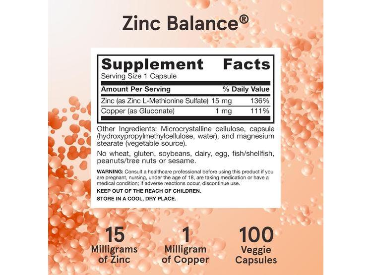BALANCE DE ZINC JARROW, CON COBRE PARA APOYO AL SISTEMA INMUNOLÓGICO, 100 CÁPSULAS, VEGANO Y LIBRE DE ALÉRGENOS - 5