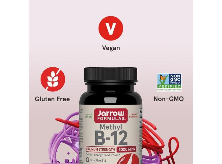 VITAMINA B12 MASTICABLE DE JARROW FORMULAS - 5000 MCG, SABOR A FRUTA, APOYA ENERGÍA Y SALUD CEREBRAL - 3