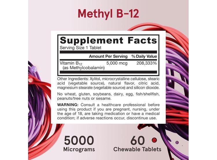 VITAMINA B12 MASTICABLE DE JARROW FORMULAS - 5000 MCG, SABOR A FRUTA, APOYA ENERGÍA Y SALUD CEREBRAL - 4