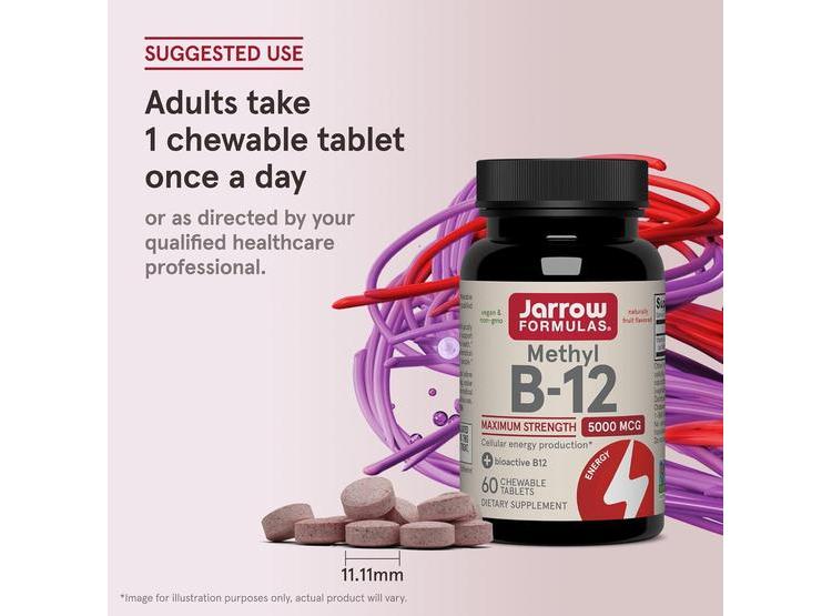 VITAMINA B12 MASTICABLE DE JARROW FORMULAS - 5000 MCG, SABOR A FRUTA, APOYA ENERGÍA Y SALUD CEREBRAL - 5