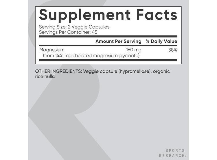 SPORTS RESEARCH GLICINATO MAGNESIO, APOYA EL SUEÑO Y PROCESOS ENZIMÁTICOS, MAGNESIO CÁPSULA VEGANA 160 MG - 4