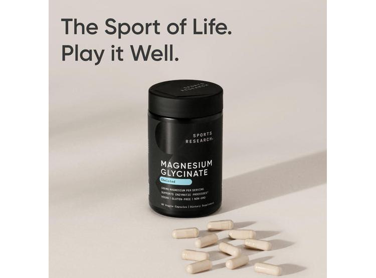 SPORTS RESEARCH GLICINATO MAGNESIO, APOYA EL SUEÑO Y PROCESOS ENZIMÁTICOS, MAGNESIO CÁPSULA VEGANA 160 MG - 6