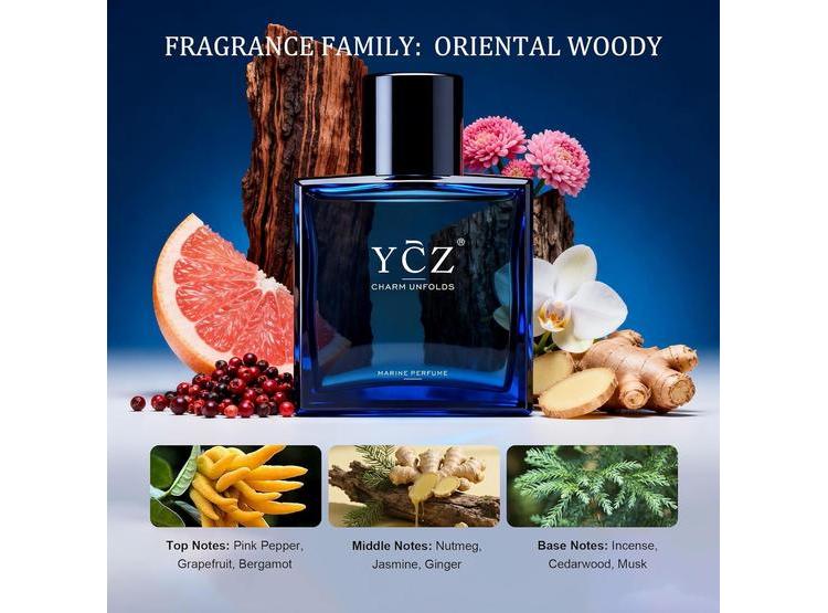 YCZ CHARM UNFOLDS PERFUME MARINO, EAU DE PARFUM DE LARGA DURACIÓN PARA HOMBRES, FRAGANCIA ORIENTAL AMADERADA - 2