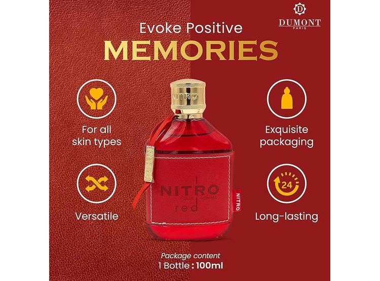 DUMONT NITRO RED EAU DE PARFUM PARA HOMBRES: FRAGANCIA FRUTAL, AMADERADA Y FLORAL DE LUJO, DURACIÓN PROLONGADA - 2